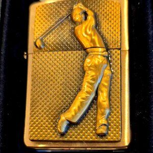 Sharp Brass Armor Golfer Emblem Zippo Lighter